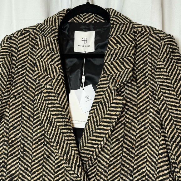 Anine Bing Diana Blazer Fishbone Herringbone Wool Blend Blazer Large NWT - Picture 9 of 16